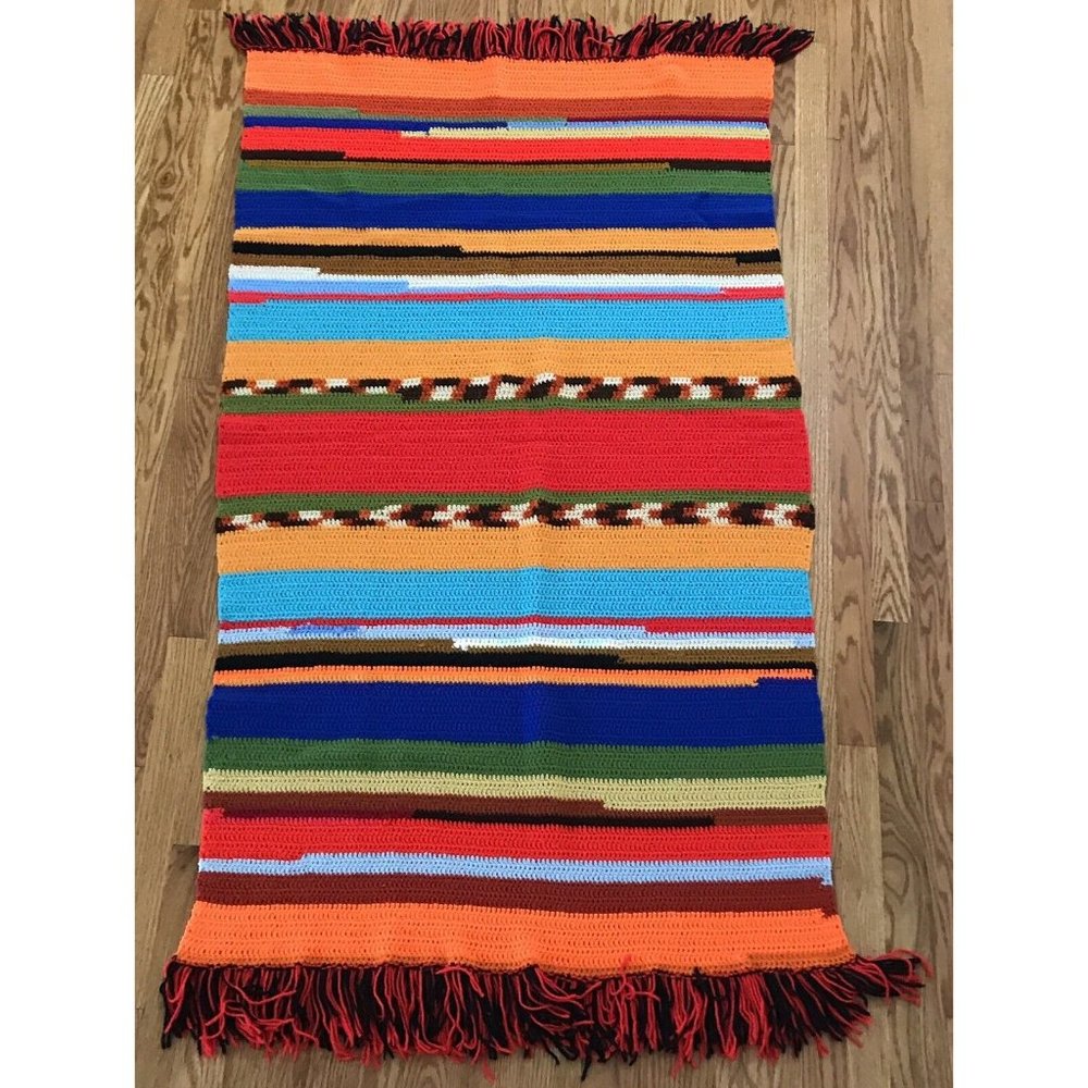 Vintage Handmade Afghan Throw Blanket Knit Crochet Multi-Color Bright Southwest
